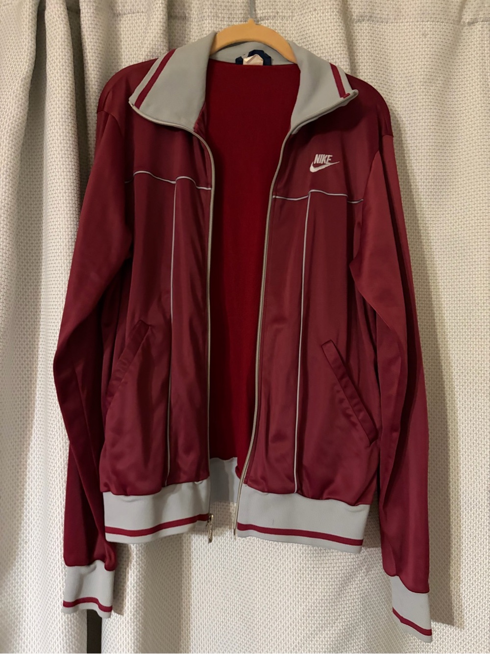Nike Burgundy and Light Gray Varsity Bomber Jacket